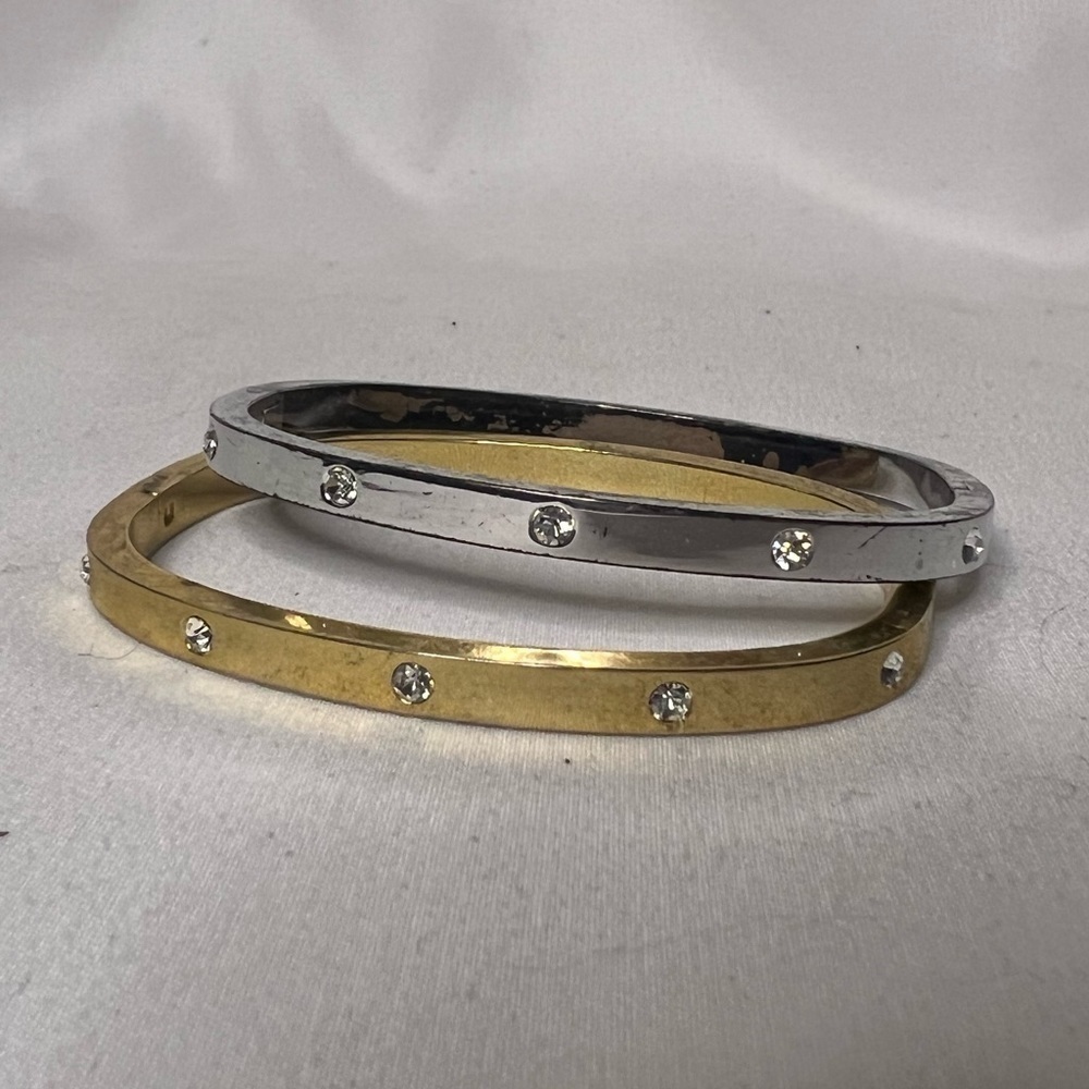 Silver and Gold Rhinestone Bangle Bracelets - Picture 9 of 9